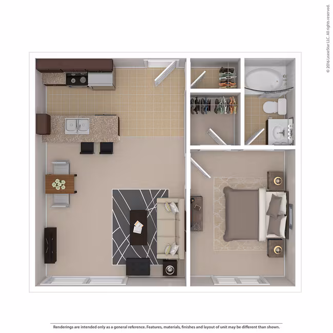 Small 1 Bed 1 Bath 216 floor plan